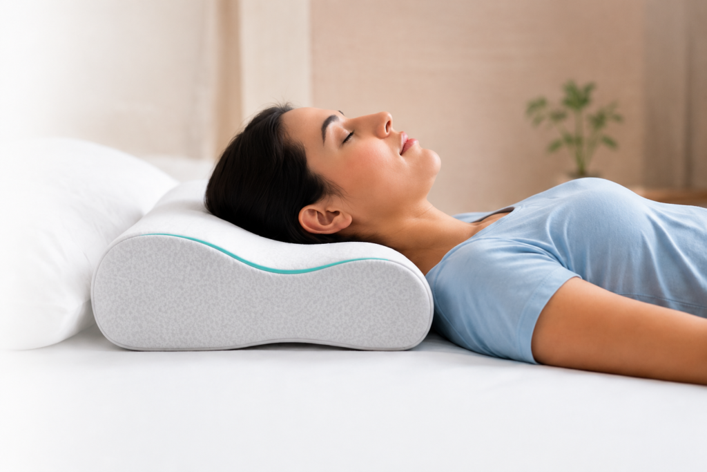 Person sleeping comfortably with an orthopedic pillow
